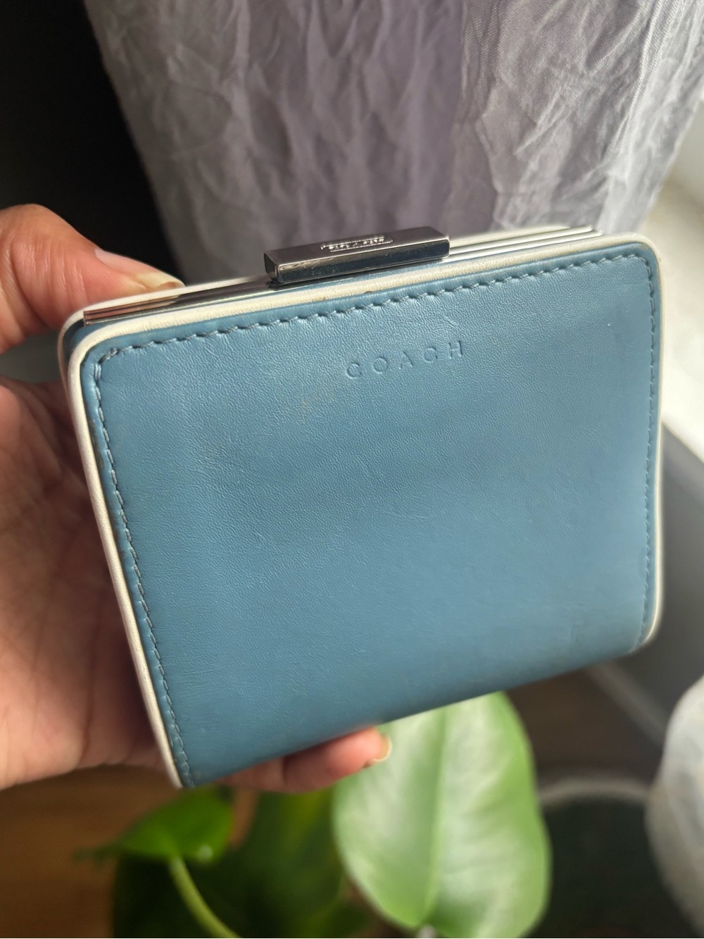 Coach Light Blue Leather Card & Key Holder